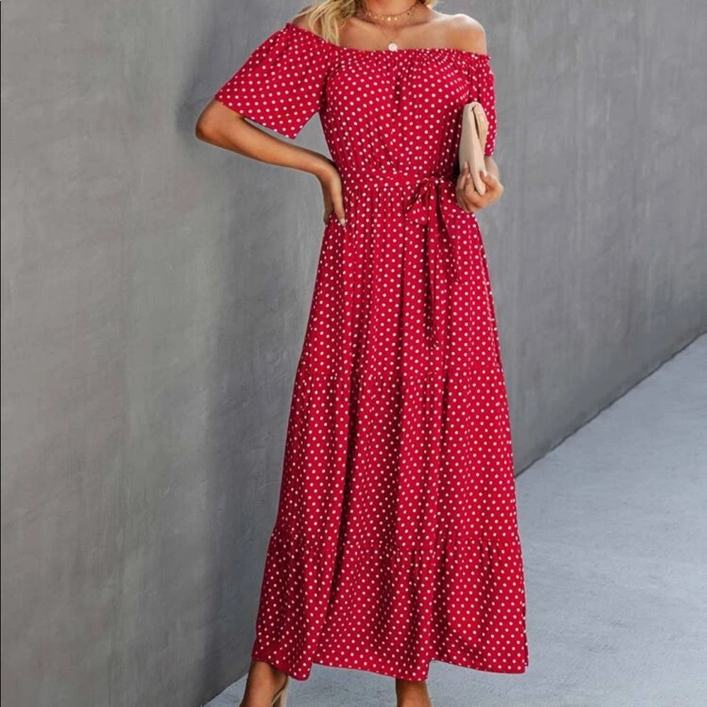 Polka dot off shoulder maxi dress LAST PACK - Picture 3 of 3